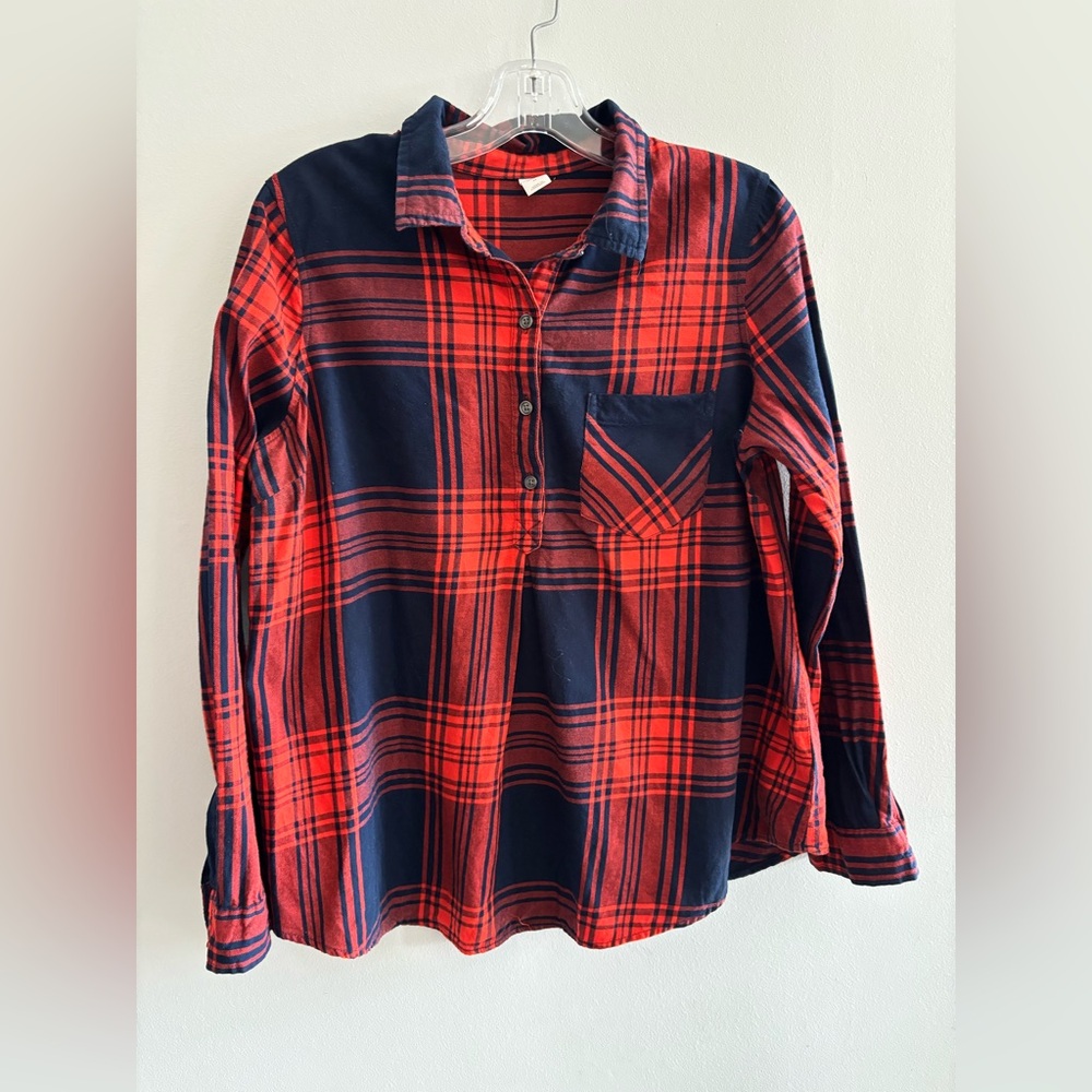 Old Navy Maternity Red Plaid Soft Long Sleeve Button Front Shirt Dress Tunic